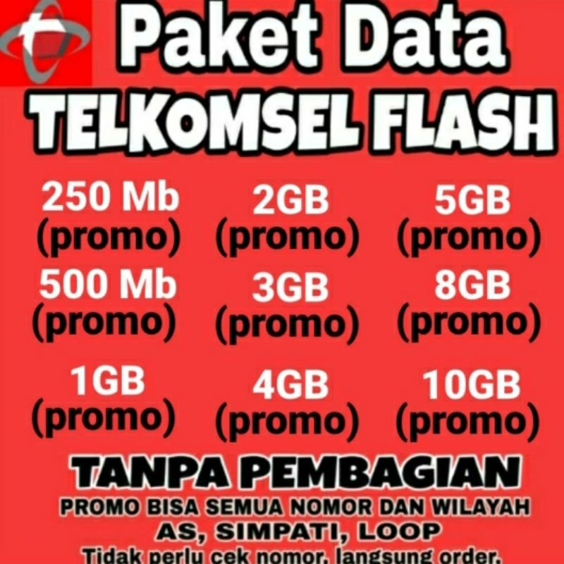 [[Proses Cepat]] Telkomsel Data Flash 1Gb 2Gb 3Gb 4Gb 5Gb  24 Jam tanpa pembagian 30 hari