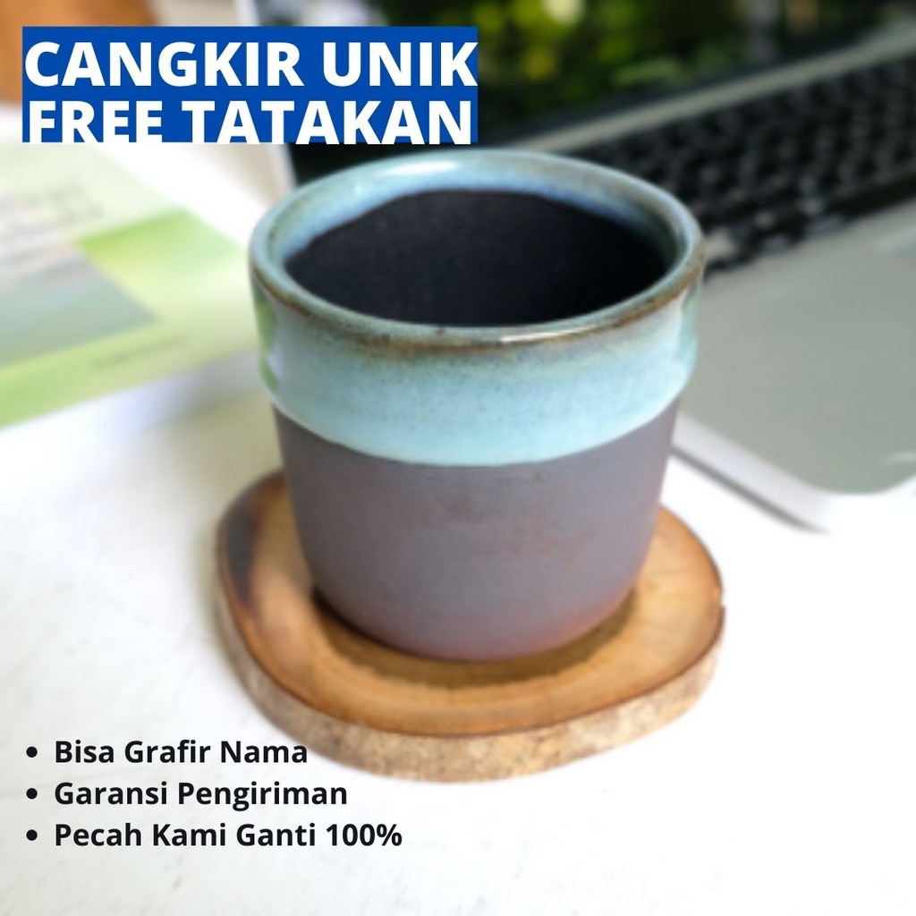 Naruna Cangkir Keramik  Unhandle Warna  Coklat  Doff Include 