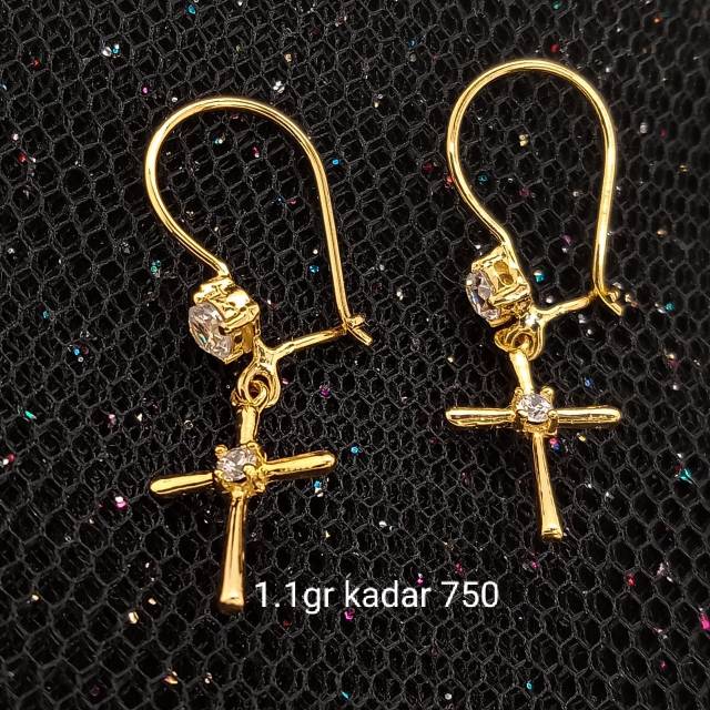 Anting Salib Emas 17 K - kuning 1.1gr Kadar 750 - 2612