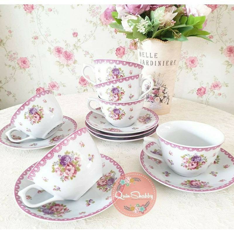 Tea Cup Cangkir Set Shabby Chic Isi 6 Cangkir