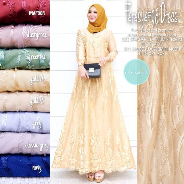 GAMIS BROKAT MEWAH GAMIS PESTA SUPER MEWAH FARASYA DRESS #98 JAMINAN ORIGINAL EDELWEISS