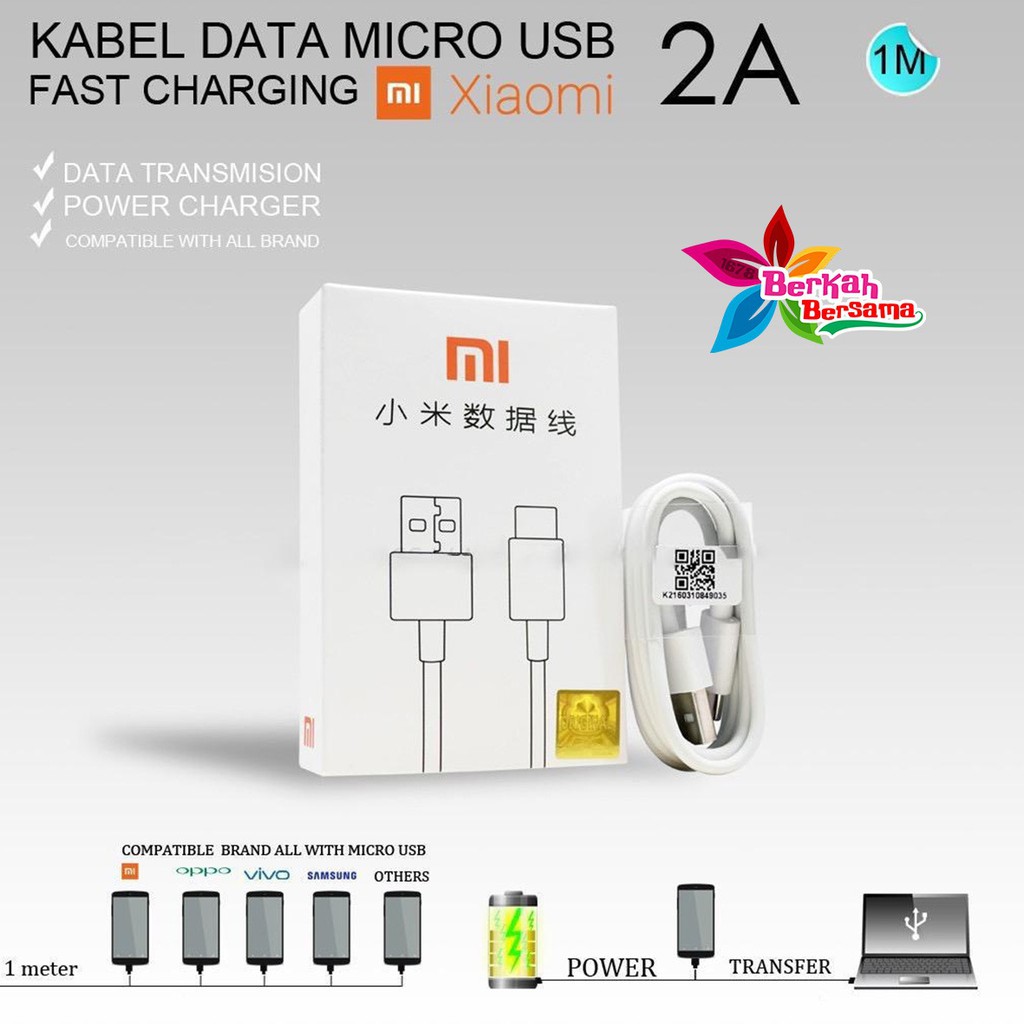 BM002 Mi9 WHITE XIAOMI KABEL DATA NEW MODEL ORIGINAL REDMI NOTE 5A 4 4X 7 6 6pro MICRO USB BB3883