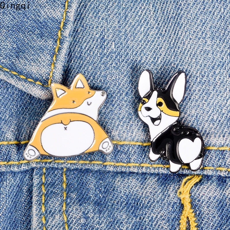 Bros Pin Enamel Bentuk Pantat Anjing Corgi / Bulldog / Hati Untuk Hadiah