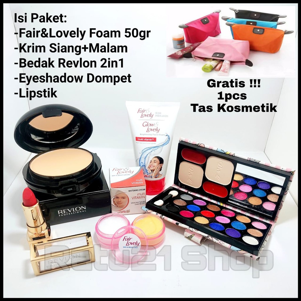 GRATIS TAS KOSMETIK!!!Paket Kecantikan Super Murah Set 5in1 Fair&Lovely Foam 50gr+Krim Susun Siang+M