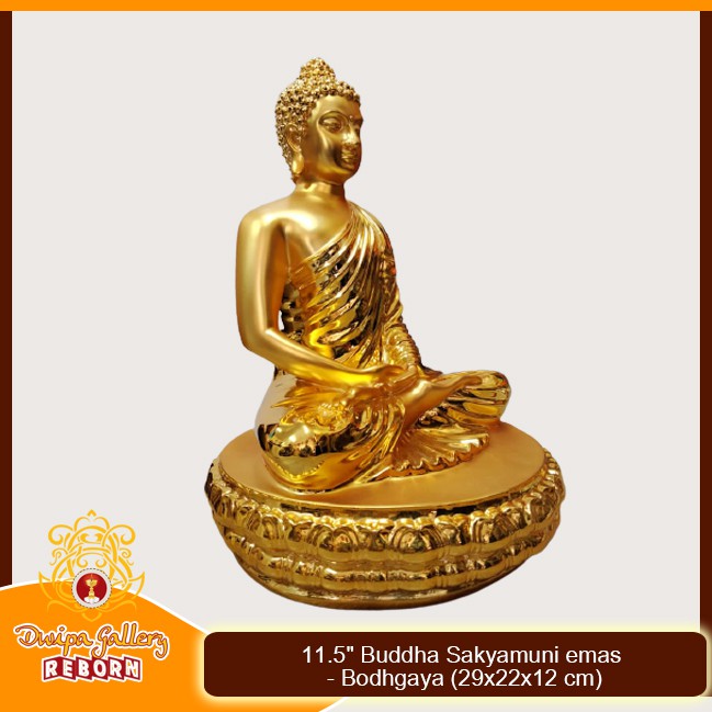 Rupang Patung Arca Buddha Sakyamuni / Gautama Full Chrome Emas 11 Inci