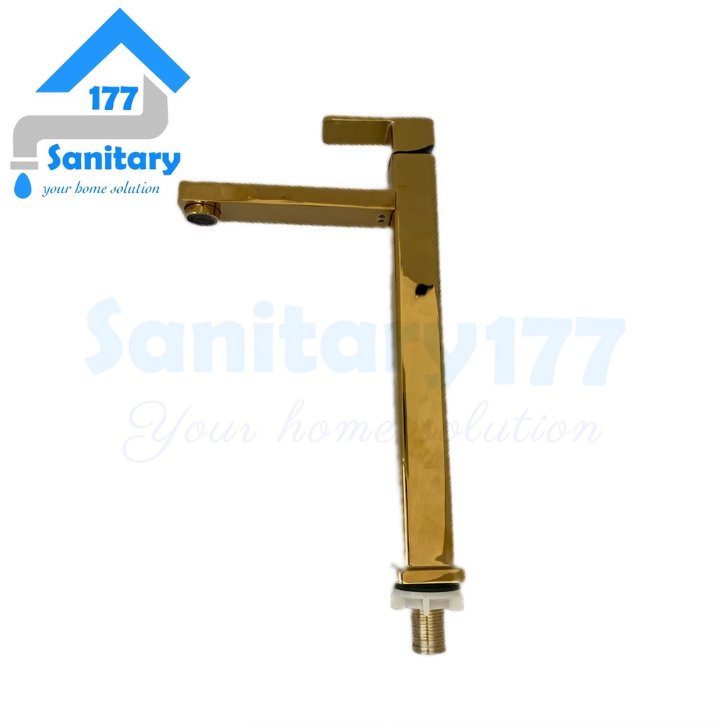 Kran Wastafel Tinggi dingin GOLD Kuningan 412G-Keran air washtafel 30cm tebal brass basin faucet tall emas keran sink cuci tangan