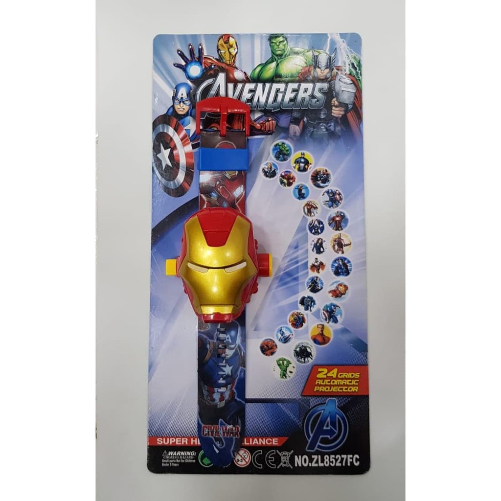 Best Item! JAM TANGAN ANAK LAKI LAKI AVENGERS IRON MAN BLACK PROYEKTOR JUMBO