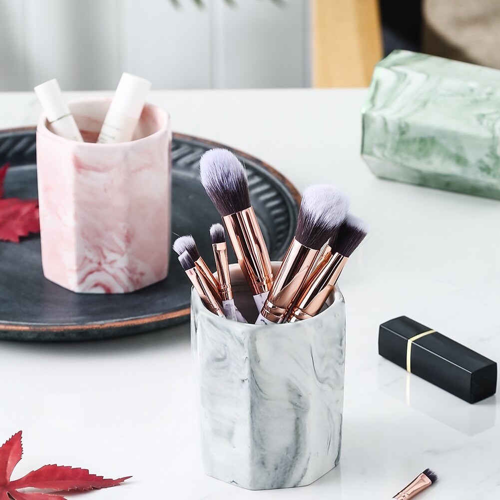 Brush Holder Ceramic Marble Rectangle Gelas Tempat Brush Make Up Organizer Tempat Brush Make Up Tempat Brush Tempat Kuas Makeup