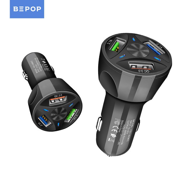 Car Charger 3 Port Round Model WIth QC 3.0 Fast Car Charger 3 Port