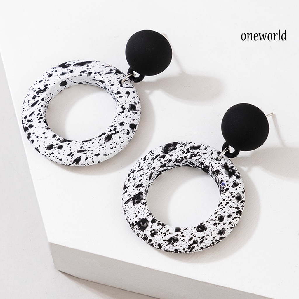 OW# Fashion Black White Round Hanging Drop Dangle Ear Stud Earring Jewelry Accessory