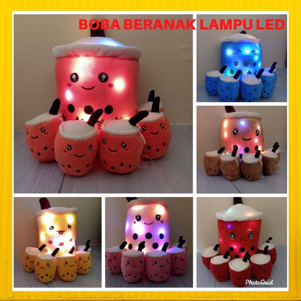 Boneka Boba Beranak Milk Tea Lampu LED Cantik  Kedip Mewah