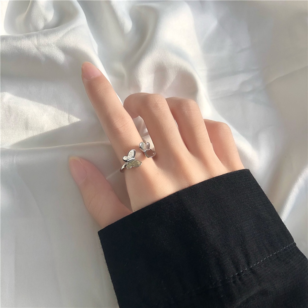 YEEZII Cincin Model Butterfly Terbuka Dapat Disesuaikan Bentuk Hati Gaya Retro Untuk Wanita