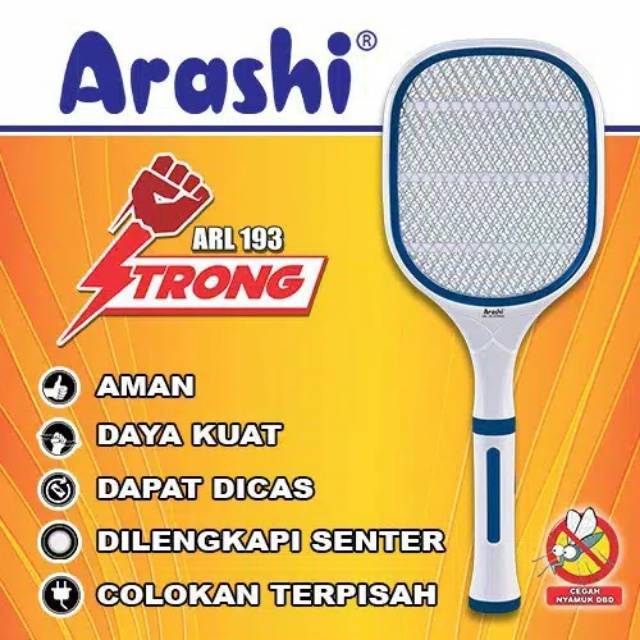 Raket Pengusir Nyamuk Arashi ARL 193 Raket Nyamuk Cas + Lampu led