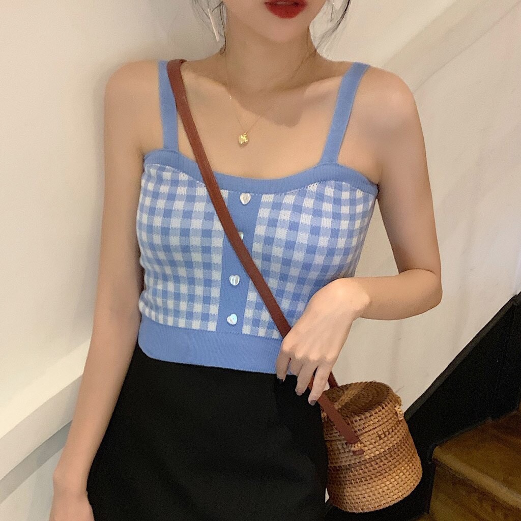 Korean Square Knit Crop Tank Top 5549-BIRU