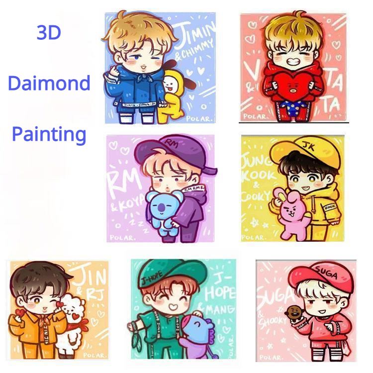 KPOP BTS Cartoon 5D Diamond Painting Photo DIY Wall Picture Rhinestones