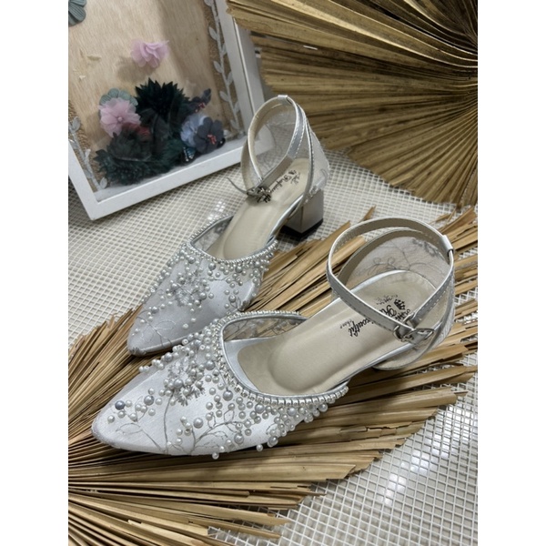 sepatu wedding wanita sepatu Rachel silver tali 5cm tahu