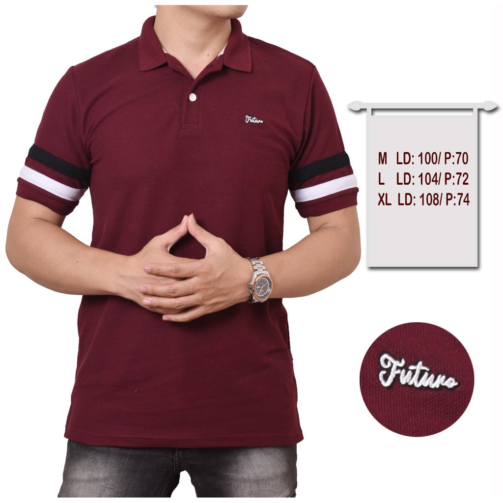 Kaos Polo Shirt Maroon List Lengan Original Premium Pria