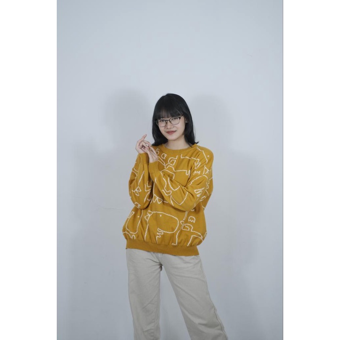 Yuji Sweater Blouse Oversized Jumbo Lebar Rajut Knit  (4261)