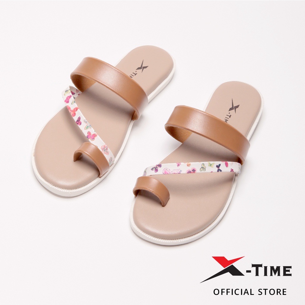 X-Time Sandal Wanita Casual Sendal Jepit Wanita Kulit Sakura Jepit - Brown