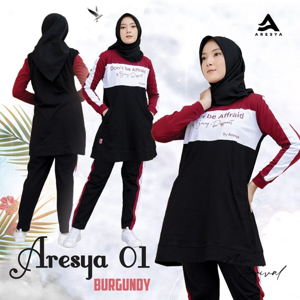 Baju Olahraga Wanita Setelan Senam ARESYA 1 ARESYA 3 Muslimah Aerobik Kaos dan Celana Set Olahraga W