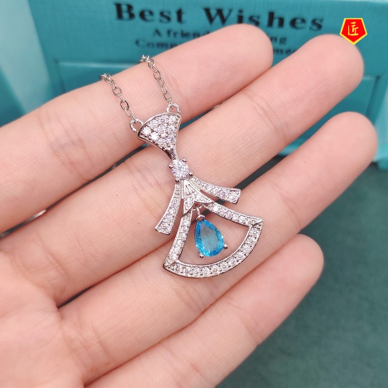 [Ready Stock]Women's High-Grade Emerald Necklace Set Ear Studs