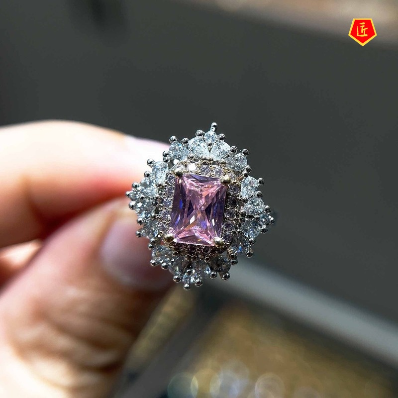 [Ready Stock]Women's Fashion Luxury Full Diamond Yellow Diamond Colored Gems Ring