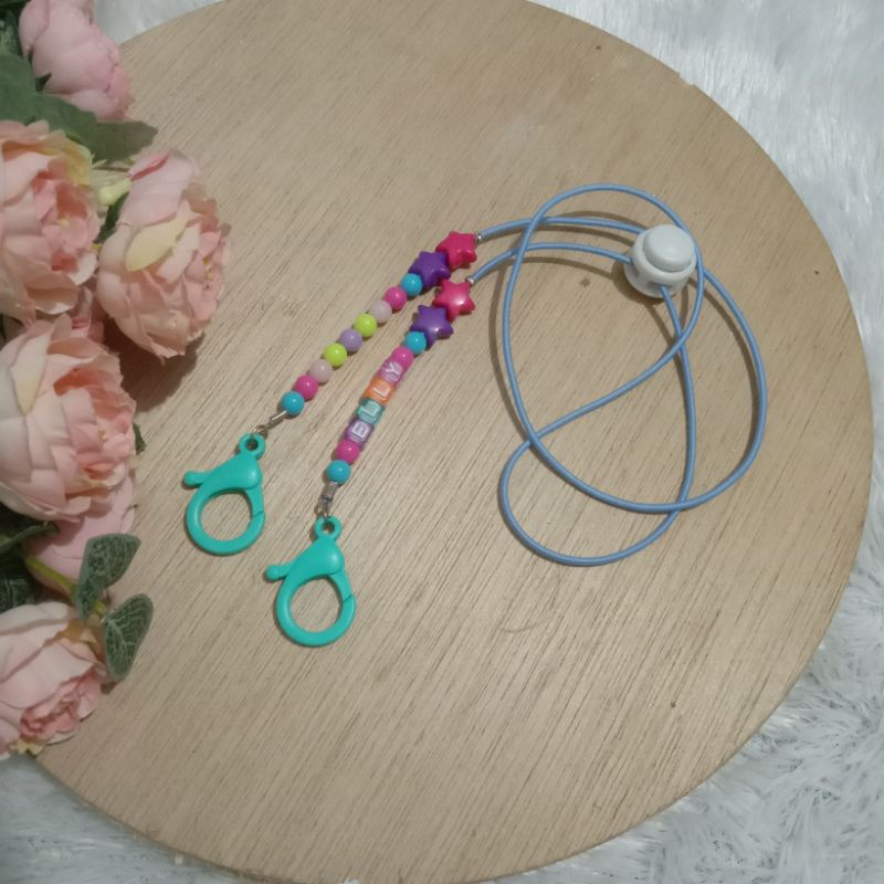 Kalung Tali Pengait Strap 2 in 1 Konektor Masker Nama Anak by Aiko