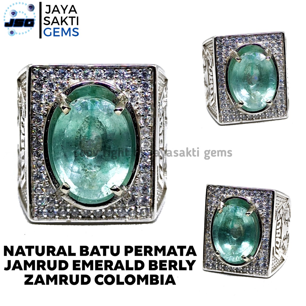 Natural Batu Permata Emerald Berly Zamrud Colombia Ring alpaka EBZC10