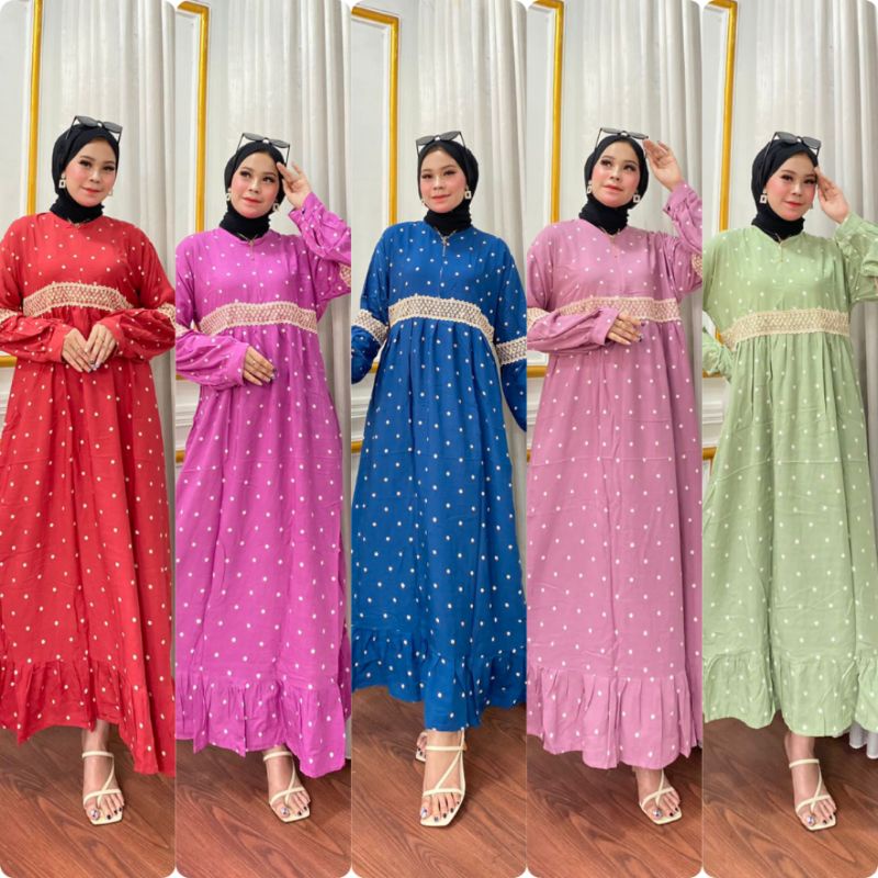 GAMIS RENDA JUMBO LD 120 GAMIS ARAB MOTIF POLKADOT VIRAL KEKINIAN MURAH BAHAN RAYON SUPER