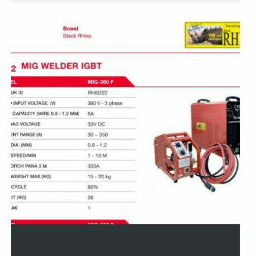 mesin las mig 350 a 380 v -mesin las argon mig 350 black rhino