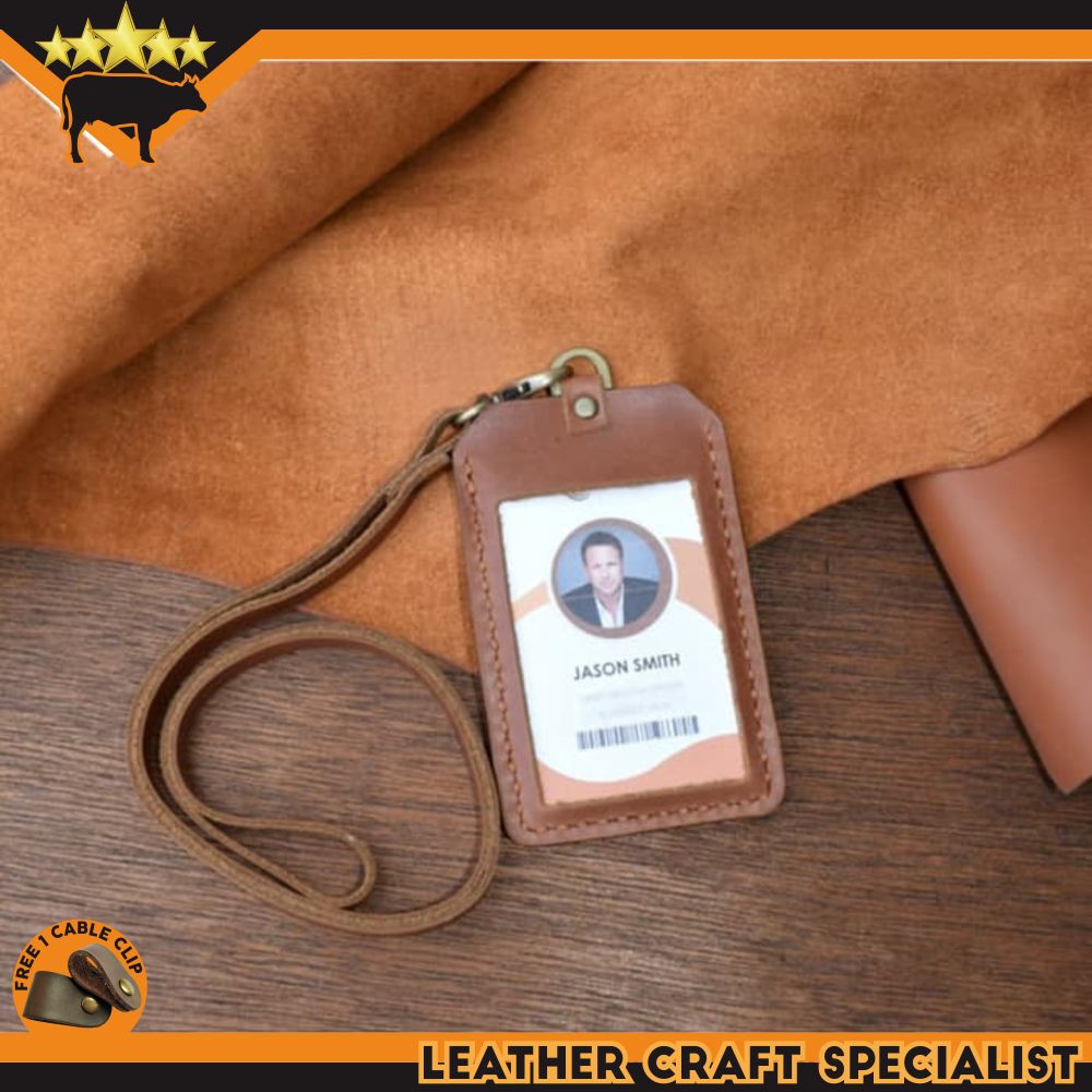 

GANTUNGAN ID CARD NAME TAG CARD HOLDER KULIT SAPI ASLI HANDMADE PROMO FREE CABLE CLIP