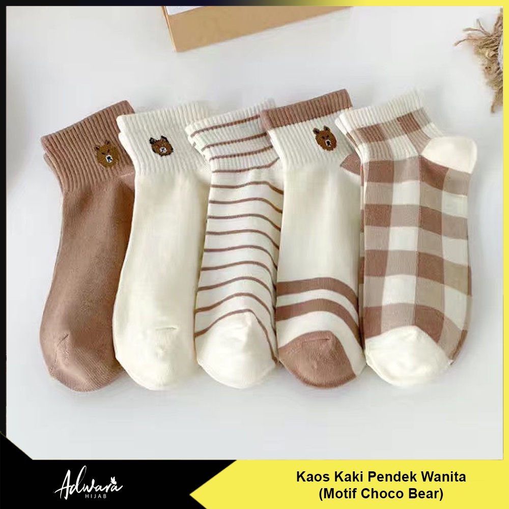 Kaos Kaki Wanita Pendek Sebetis Motif Bear Chocolate Cute Gaya Fashion Korea (Sudah Dikemas Plastik OPP)