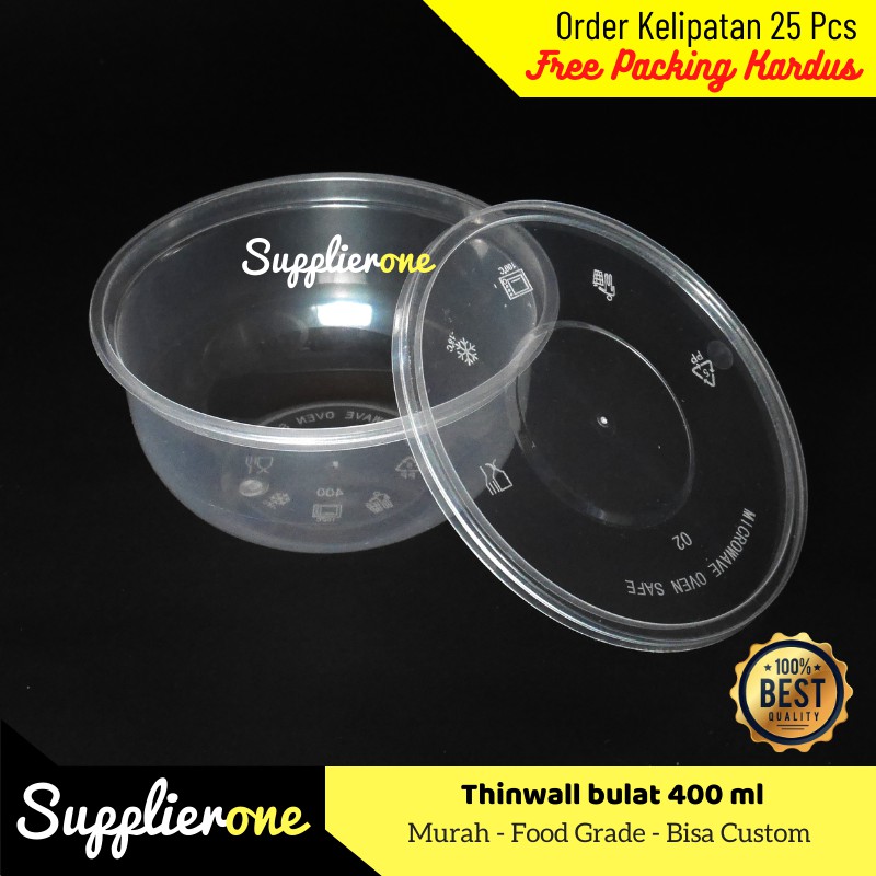 Thinwall 400 ml bulat, mangkok plastik bulat, wadah plastik bulat, Wadah plastik, Food Container