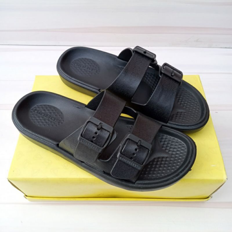 Sandal Pria Kinbos Hitam Selop 40-44 Sendal Birken Slide Slip On Gesper Tali Strip Dua Karet Slop Kokop Lentur Awet Tahan Lama Empuk Cowo Cowok Laki