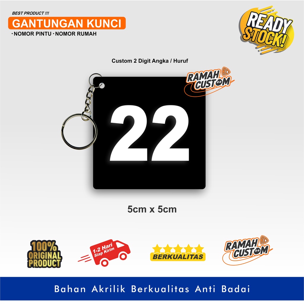 GANTUNGAN KUNCI AKRILIK Nomor Rumah Nomor Pintu Akrilik Custom 2 digit