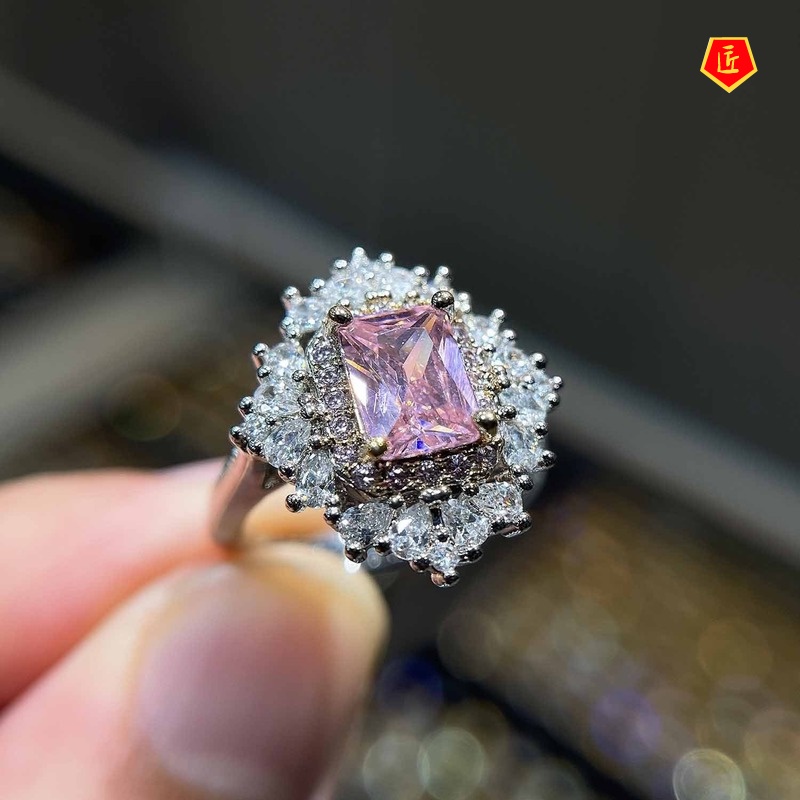 [Ready Stock]Women's Fashion Luxury Full Diamond Yellow Diamond Colored Gems Ring