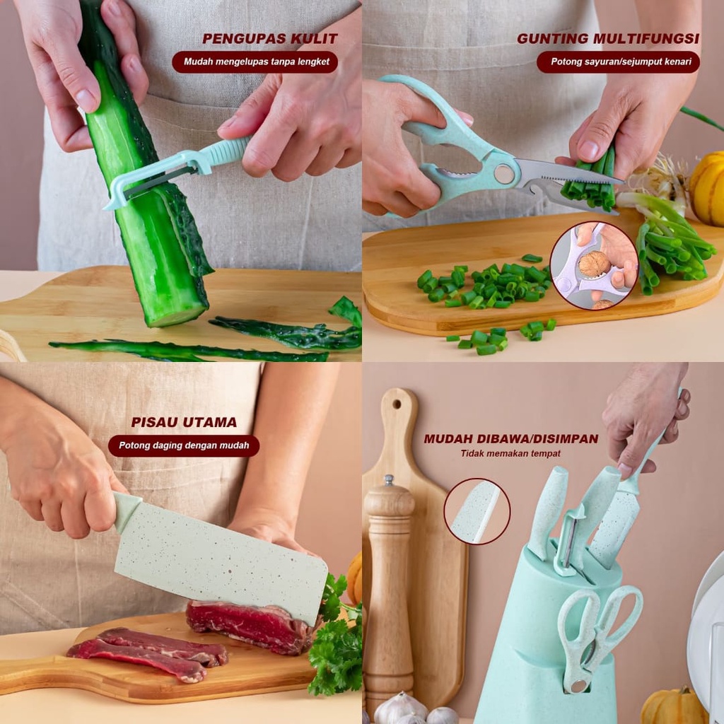 PISAU DAPUR SET 6 IN 1 KITCHEN KNIFE SET 6 IN 1 DENGAN WADAH BERKUALITAS FREE PACKING DUS VD