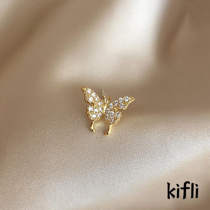 1 Pair Anting Tusuk,Dan Anting Klip Telinga,Desain Kupu Kecil Berlian,Fashion Aksesoris Wanita