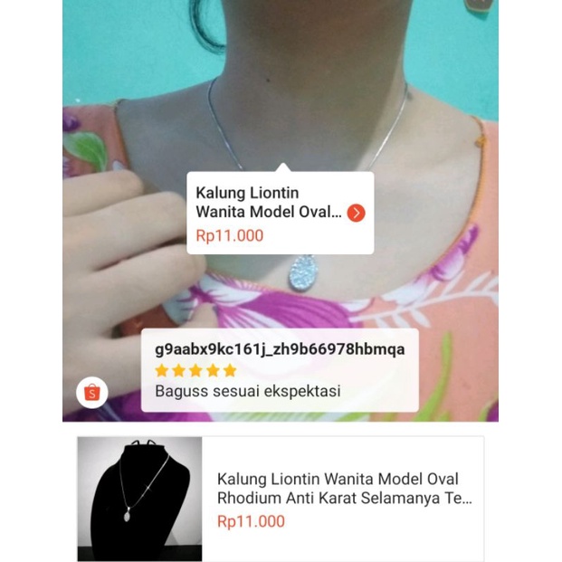 Kalung Liontin Wanita Model Oval Rhodium Anti Karat Selamanya Terbaru