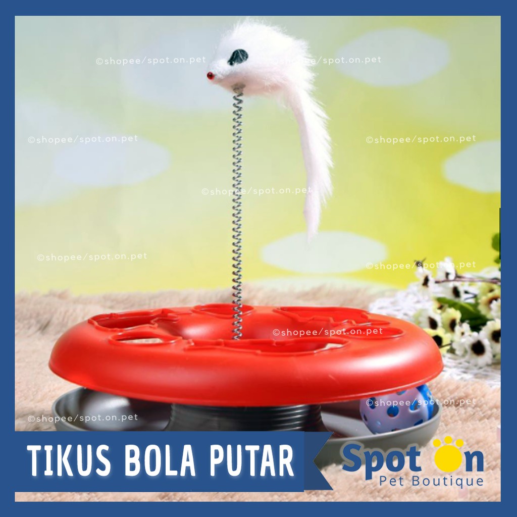 Mainan Interaktif Kucing - Bola Tangkap Putar Dengan Tikus Bunyi | Mainan Kucing Seru dan Interaktif