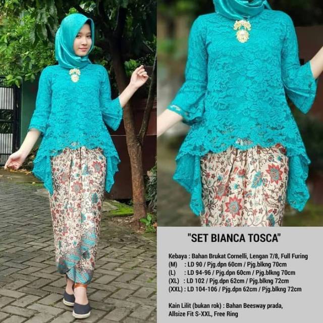 Kebaya brukat rinjani tosca | kebaya moder | fashion wanita | batik 1 - hijau tosca,  M