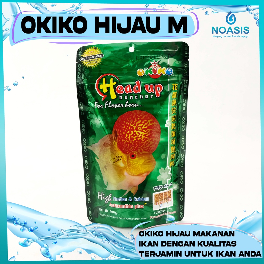 PAKAN IKAN LOUHAN / PELET IKAN OKIKO HEAD UP HUNCHER HIJAU ORIGINAL