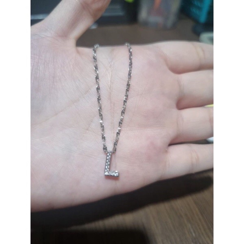 set kalung dan liontin huruf L white emas asli