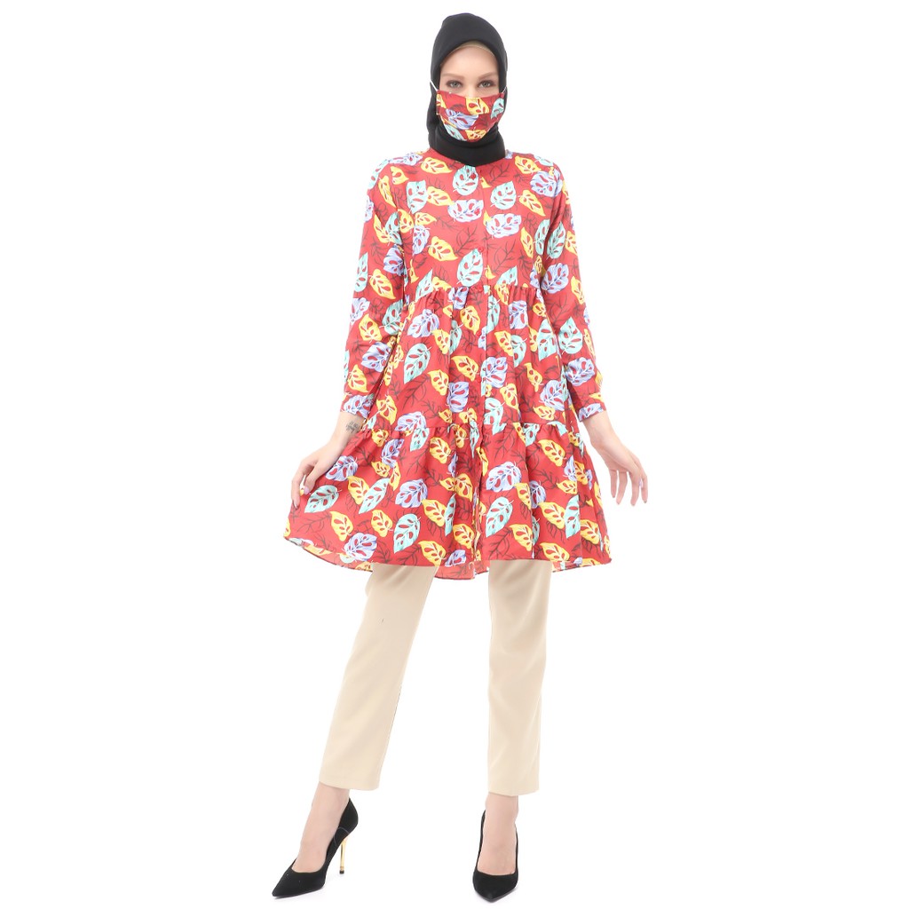 Sania Tunik Muslimah Atasan Wanita Long Sleeve Free Face Mask Premium Quality - 10 Maroon