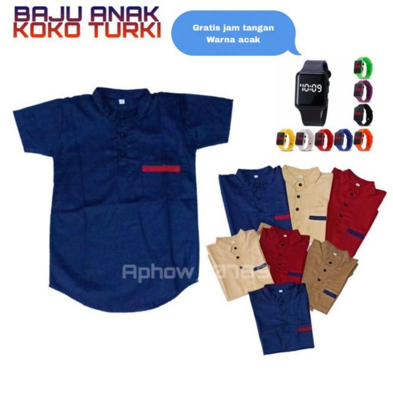 KOKO KURTA ANAK+JAM TANGAN LED BAJU MUSLIM ANAK KOKO TOYOBO TURKI TERBARU