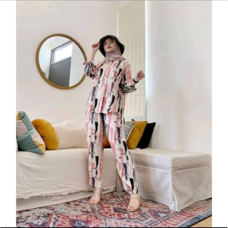 SETELAN PIYAMA WANITA PREMIUM HIGH QUALITY // LD 100 - 110 ONE SET RAYON MOTIF BARU // SET RAYON-Renata set