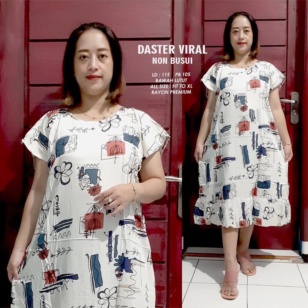 DASTER RUFFLE | DASTER VIRAL MOTIF | DASTER KEKINIAN | DASTER RAYON MURAH BAWAH LUTUT NON BUSUI-MOTIF 17