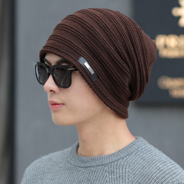 topi  Winter cap : RYOKI - knit caps topi musim dingin topi kupluk - BROWN(X0R0) Topi Cowok Dewasa T