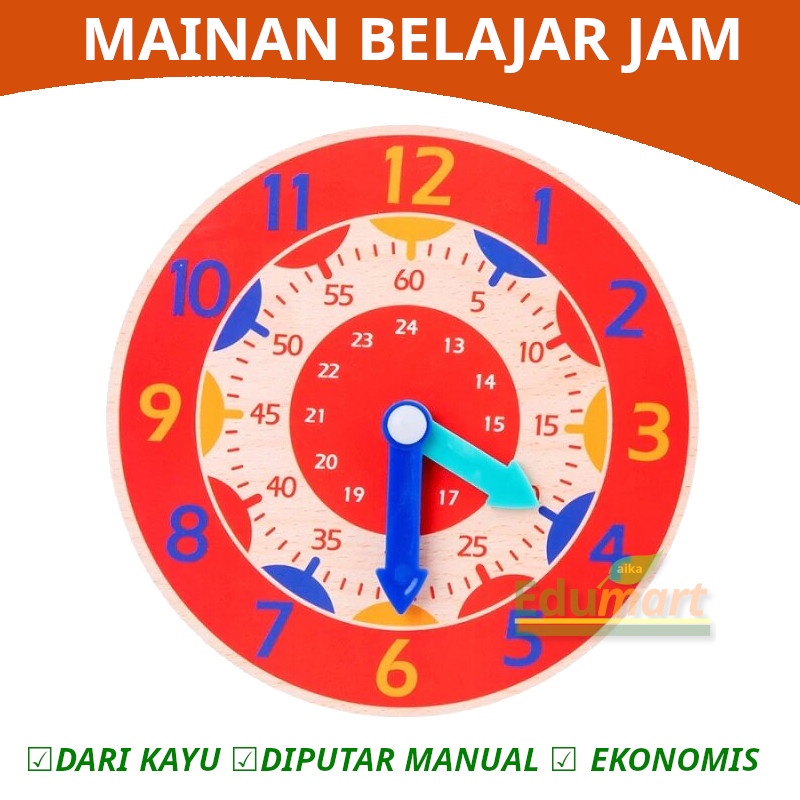 Mainan Belajar Jam Kayu Mini Edukasi Edukatif Anak Membaca Waktu Jarum Jam Montessori Montesori Edut
