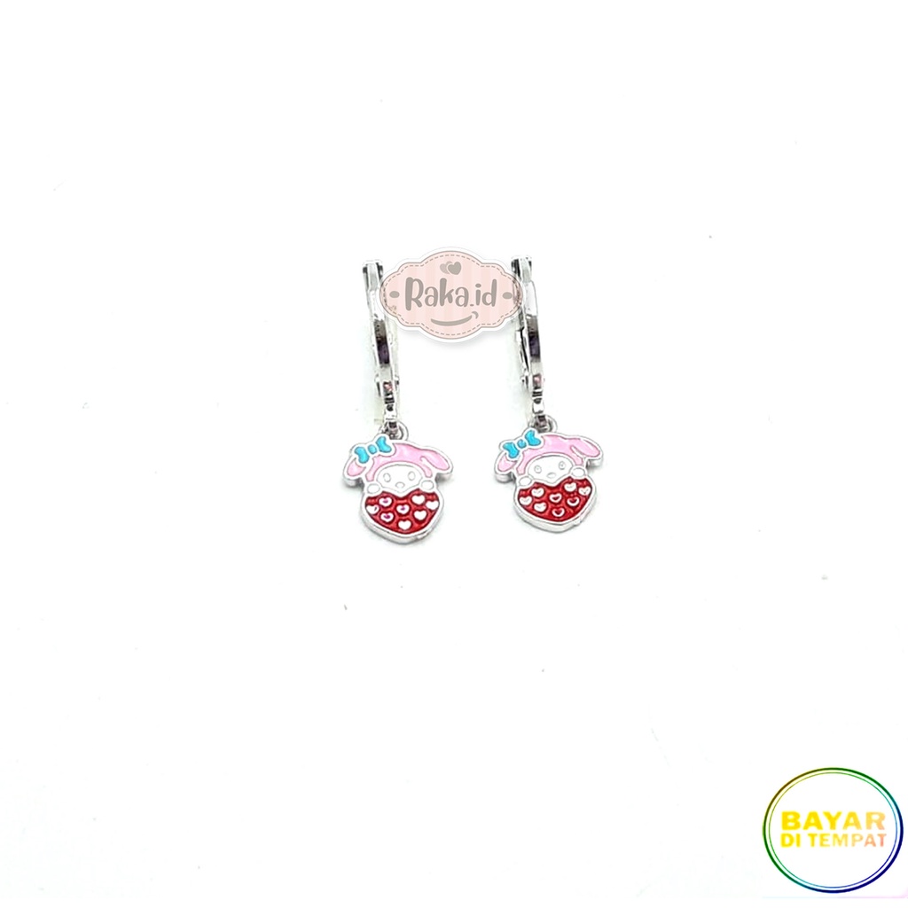 Anting Clip / Klip Bulat Motif Melody Strawberry Pink Perhiasan Aksesoris Wanita 1124